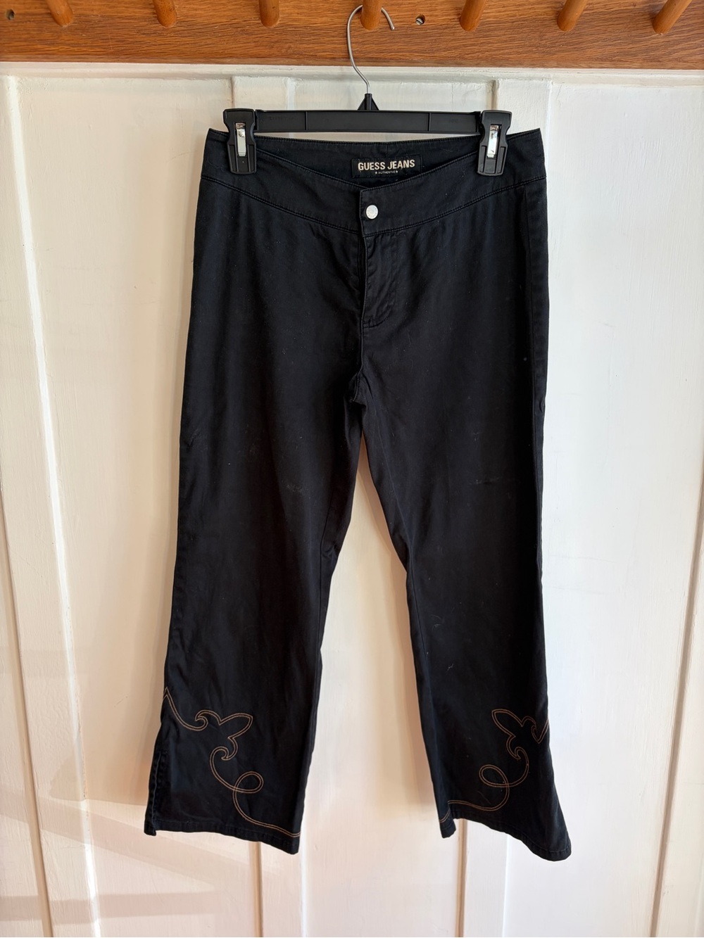 Guess Black Cropped Embroidered-Hem Jeans